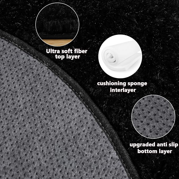 4x4.6 Feet Black Hexagon Rugs for Bedroom, Ultra Soft Fluffy Hexagon Area Rug - Image 5