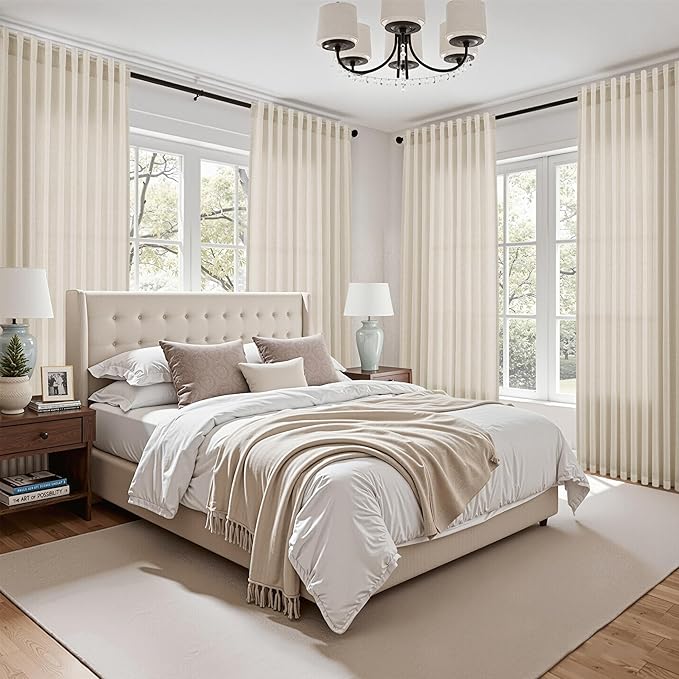 Nanspring Living Room Curtains 63 Inch Length Linen Birch Beige Luxury Light - Image 7