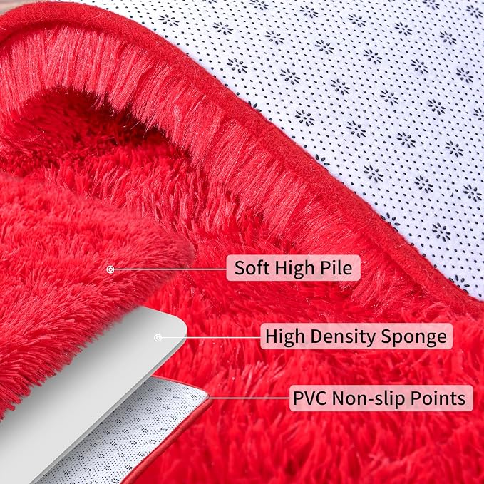 Soft Runner Rugs for Bedroom Hallways, 2x6 Red Fluffy Shag Throw Area Rug Non - Image 5