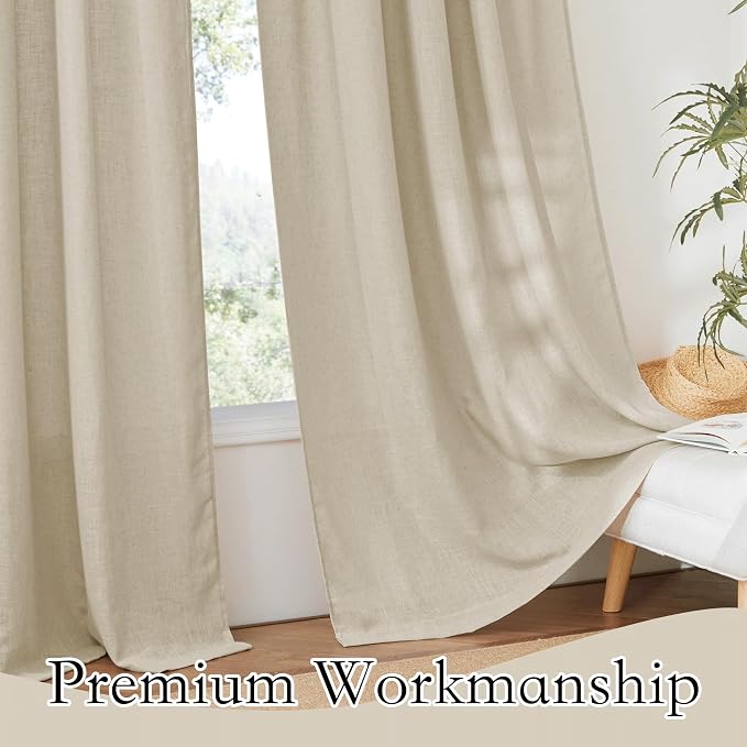 RYB HOME Extra Wide Sheer Curtains, Linen Texture Semitransparent Sheer Drapes - Image 5