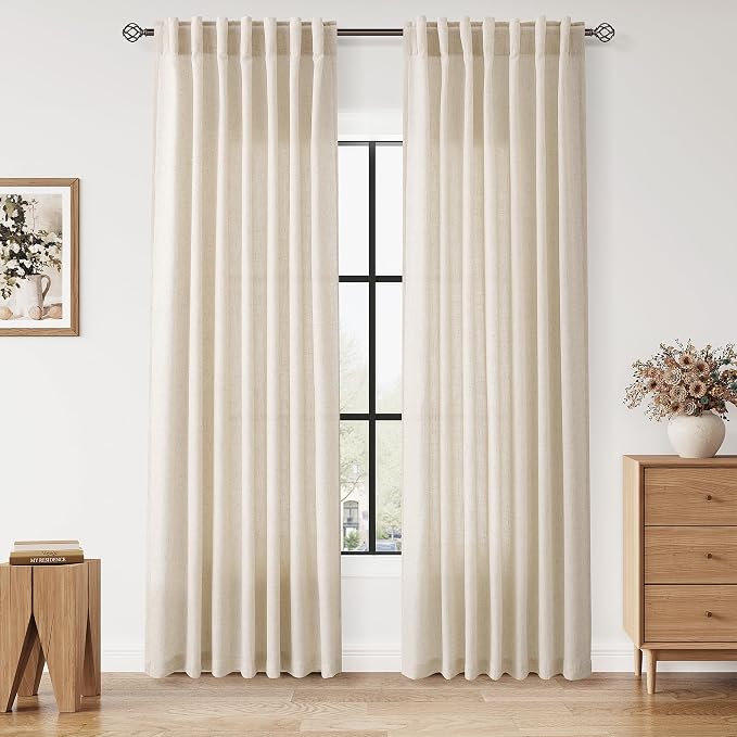 Nanspring Linen Curtains 84 Inch Length 2 Panels Set by Nanspring