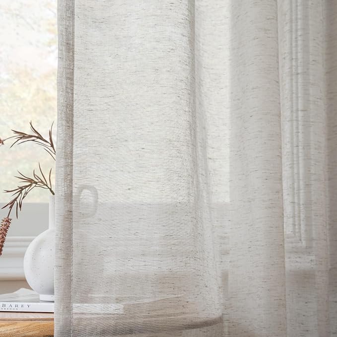 FMFUNCTEX Linen Sheer Curtains for Bedroom, Rod Pocket 2 Panels Set - Image 7