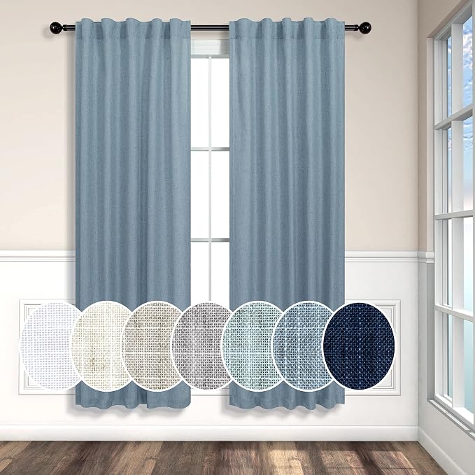 Blue Curtains 38 Inch Width for Kitchen Door 2 Panels Back Tab Rod Pocket Semi by Pitalk