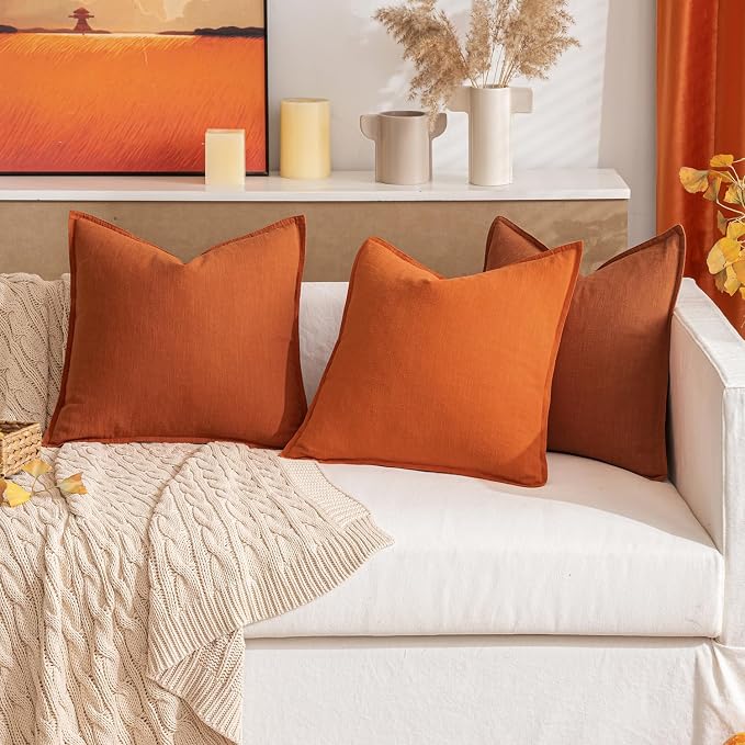 MIULEE Decorative Linen Pillow Covers 18x18 Inch Burnt Orange ​Boho Farmhouse​ - Image 7