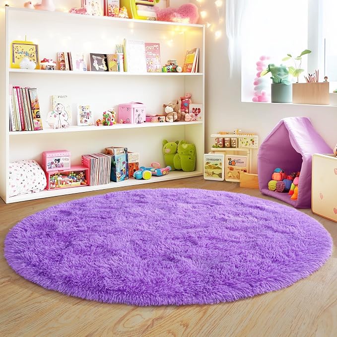 4'x4' Purple Round Rug for Bedroom, Ultra Soft Fluffy Circle Rug for Kids Girls - Image 7