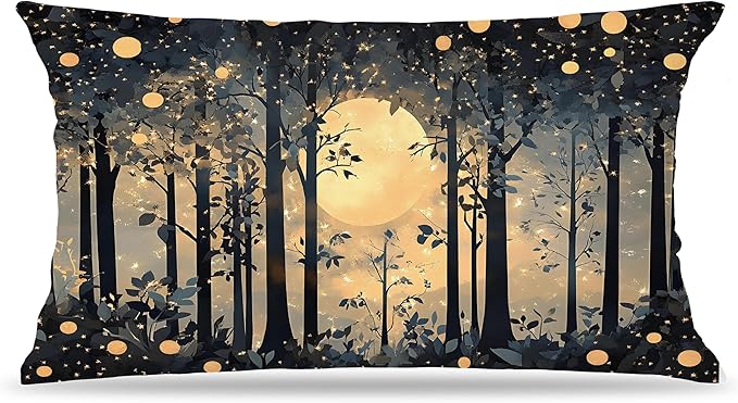 Rustic Night Moon William Morris Inspired Forest Gold Pillow Covers 18x18 by Unknown
