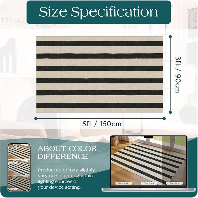 Black and White Striped Entry Rug - Image 6