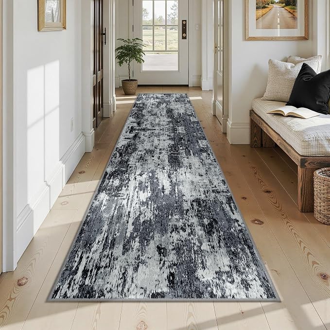 Washable Area Rugs 2'6'' x12 Non-Slip Modern Abstract Soft - Image 2