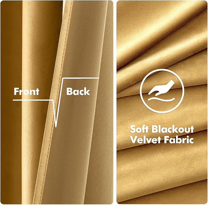 MIULEE Velvet Curtains Golden Elegant Grommet Thermal Insulated Soundproof Room - Image 3