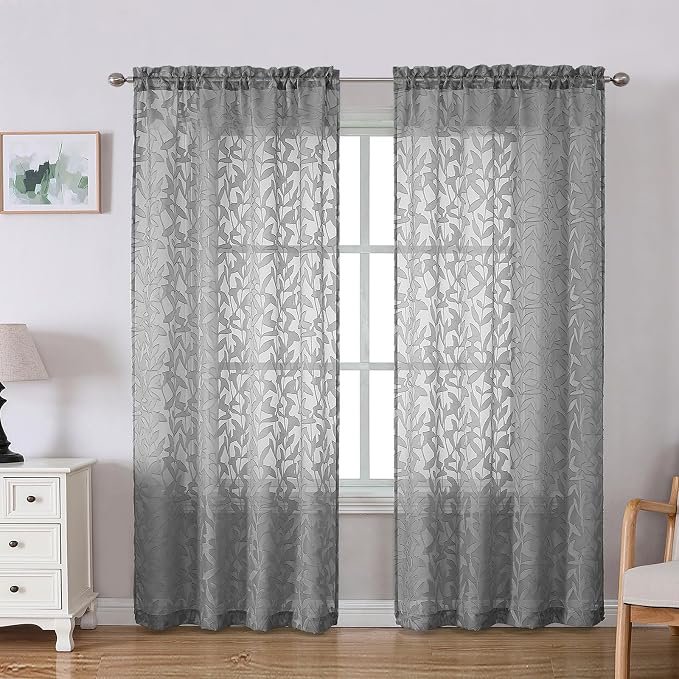 Lecloud Leia Charcoal Grey Sheer Curtains 78 Inches Long 2 Panels, Privacy Airy by Lecloud