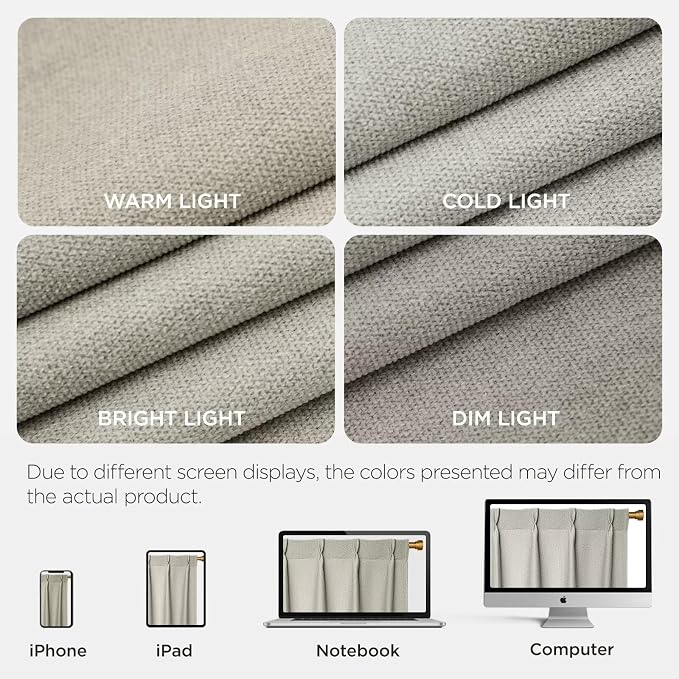Joydeco Greyish White Pinch Pleated Thick Linen Curtains 84 Inch Long 2 Panel - Image 6