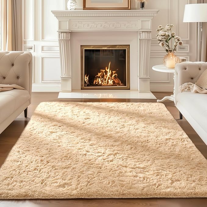 Ophanie Beige Rugs for Bedroom Living Room, Fluffy Fuzzy Furry Carpet, Plush - Image 3