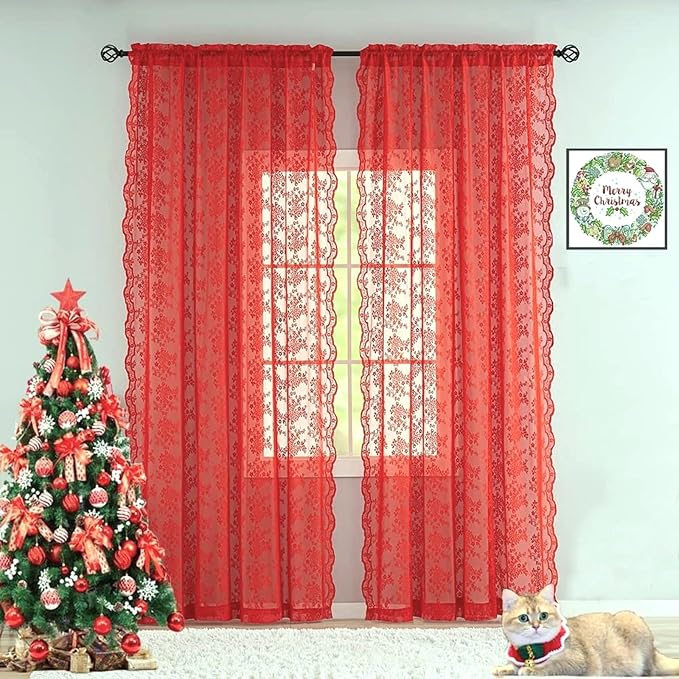 YJ YANJUN Vintage Lace Curtains 90 Inches Long 2 Panels - Image 2