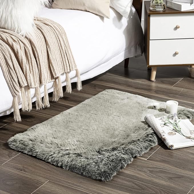 Ashler Home Deco Faux Fox Fur Area Rug, 2x3 ft, High Pile, Rectangular - Image 2