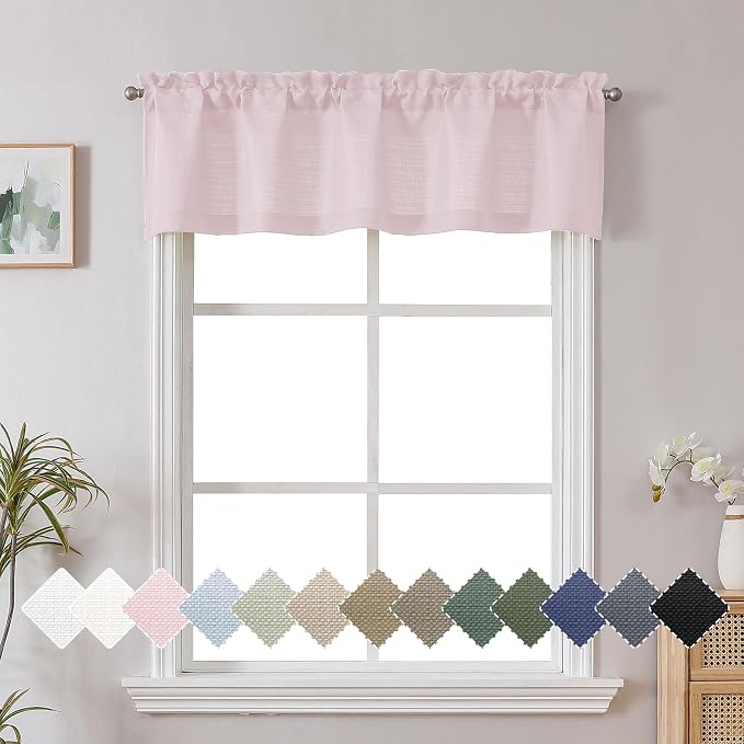 Chyhomenyc Blush Pink Valance for Windows, Light Filtering Faux Linen Textured by Chyhomenyc