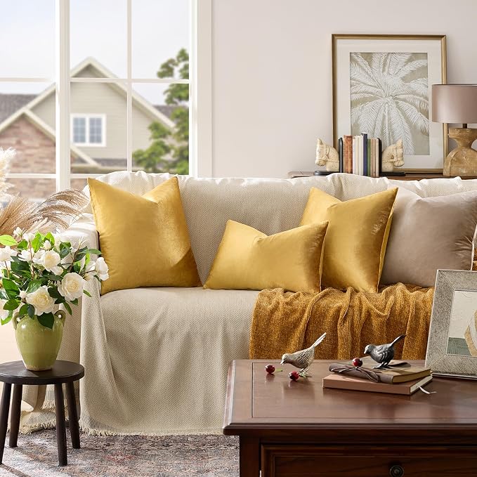 GIGIZAZA Golden Throw Pillow Covers 22x22 Decorative Velvet Cushion Covers Pack - Image 2