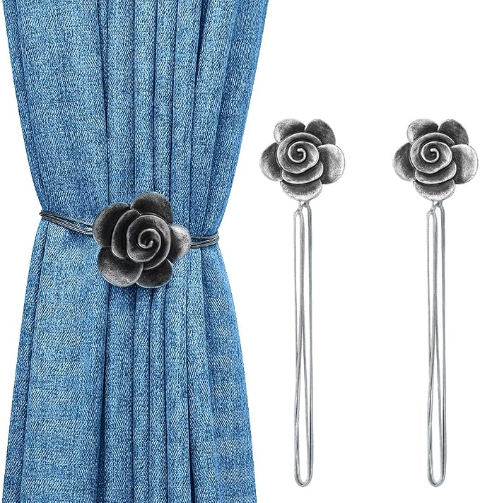 Lewondr Drapery Holders, Vintage Resin Flower Curtain Ties - Image 8