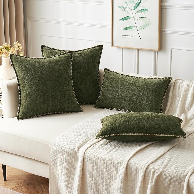 MIULEE Pack of 2 Couch Throw Pillow Covers 18x18 Inch Olive Green Farmhouse - Image 5