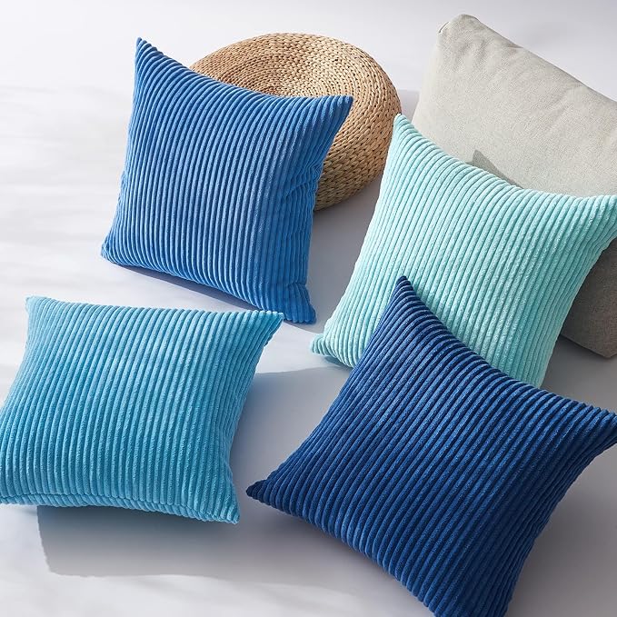 Topfinel Decorative Throw Pillow Covers Aque Teal Blue Series, Summer Corduroy - Image 3