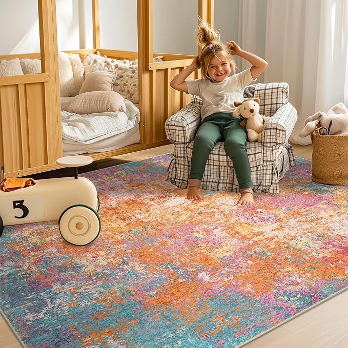 Washable Area Rugs 10'x14 Non-Slip Modern Abstract Soft - Image 3