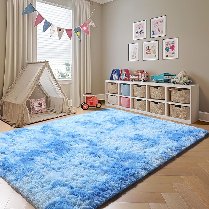 ONASAR Tie-Dye Blue Rugs for Living Room Bedroom, Fluffy 5x8 Bedside Area Rug - Image 6