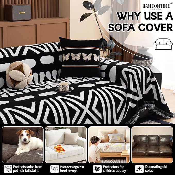 HANDONTIME Boho Couch Cover Blanket Geometric Striped Pet Covers - Image 5