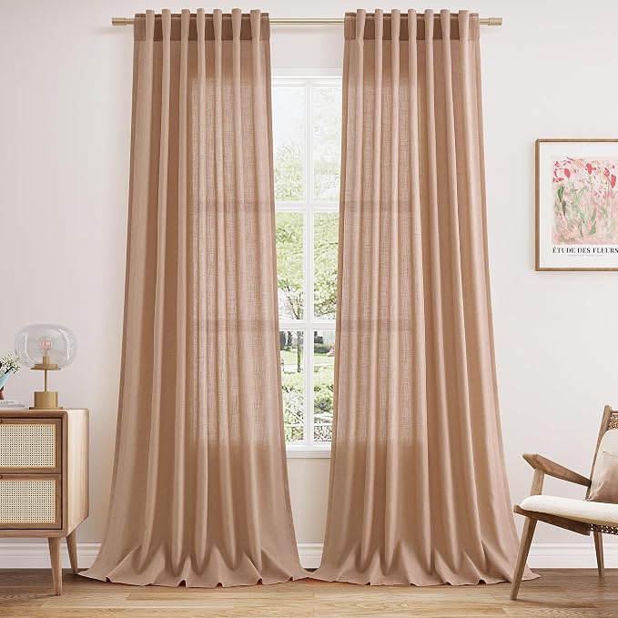 Nanspring Peach Linen Curtains 102 Inches Long Rod Pocket Back Tab Drapes 2 by Nanspring