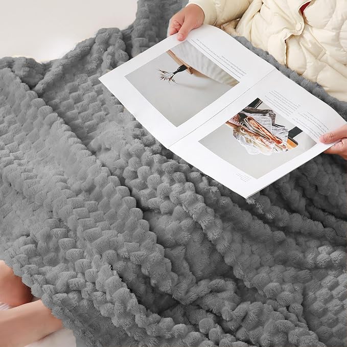 Puncuntex Grey Throw Blanket 60"×80" inches Fuzzy 3D Jacquard Decorative - Image 6