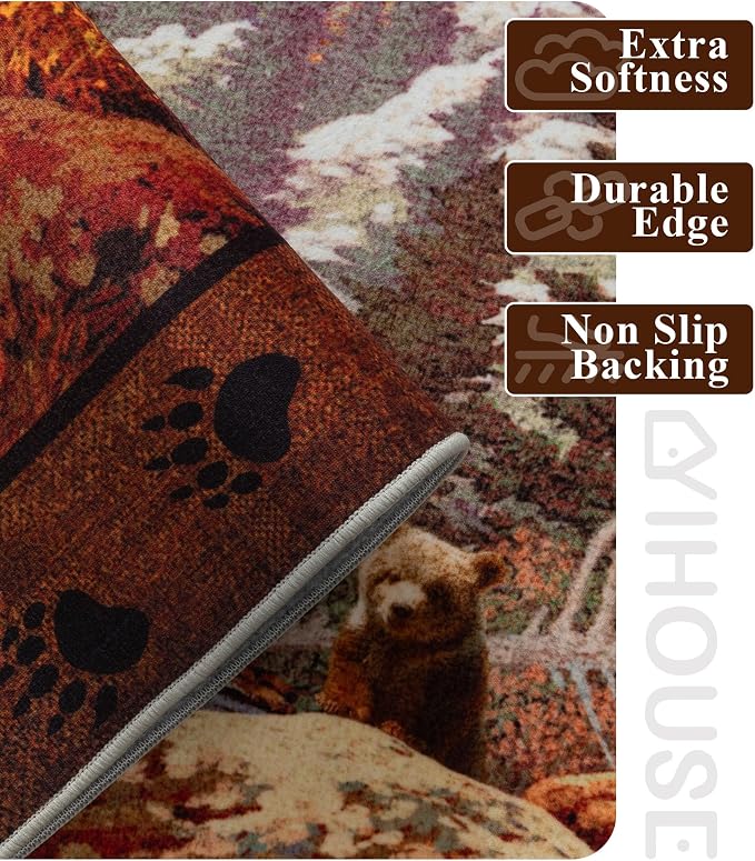 YIHOUSE Rustic Cabin Area Rug for Bedroom 5x7, Machine Washable Woodland Bear - Image 4