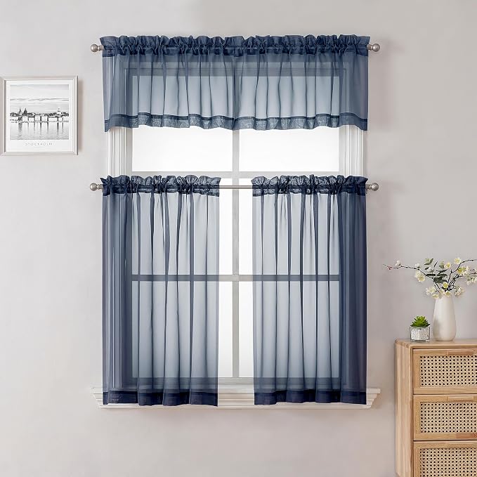 Lecloud Volie Sheer Curtains Blue Tiers 36 Inches Long 2 Pieces Set, Gauzy - Image 8