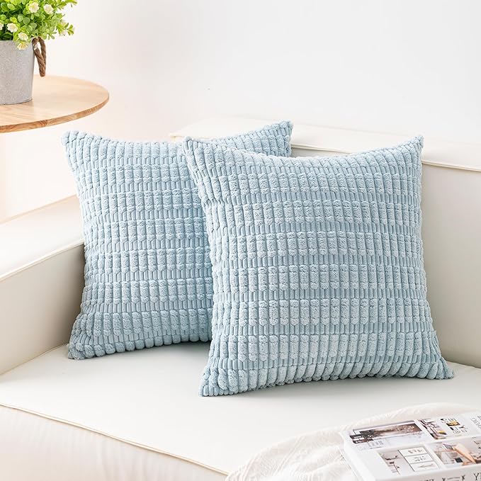 Pack of 2 Corduroy Decorative Throw Pillow Covers 18x18 InchSoft Striped Pillow by Unknown