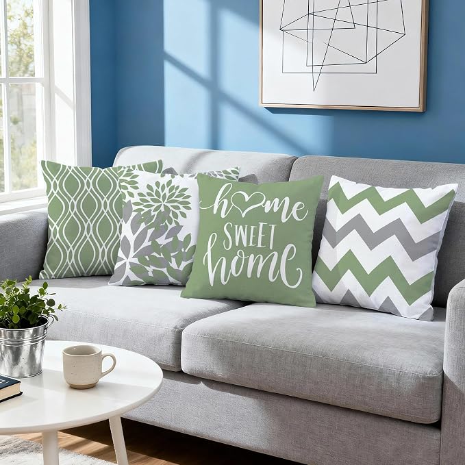 Hexagram Geometric Sage Green Pillow Covers 18x18 Set of 4, Decorative Outdoor - Image 7