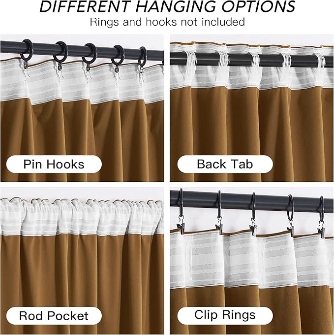 RYB HOME Gold Brown Velvet Curtains, Light Blocking, Energy Saving, Vintage - Image 4