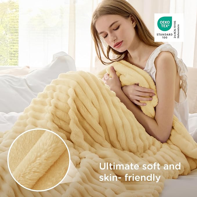 Bedsure GentleSoft Custard Yellow Fleece Twin Blanket - Image 4