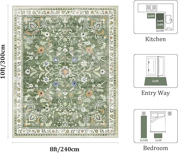 Yamaziot Washable Area Rug 8x10 – Large Non-Slip Boho Floral Living Room Rug - Image 2