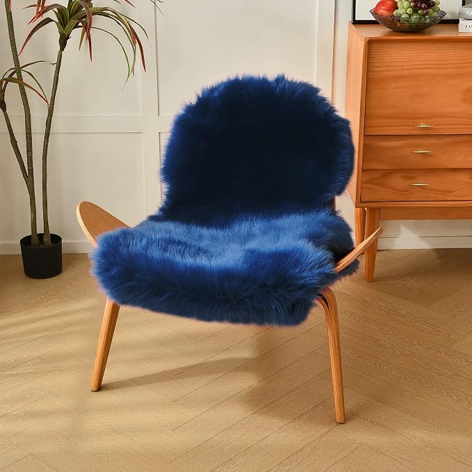 duduta Navy Blue Faux Sheepskin Throw Rug 2x3 ft, Fluffy Shag Fur Chair Cover - Image 7