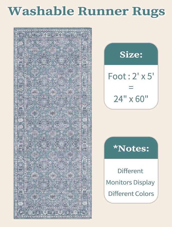 SERISSA Boho Washable Runner Rug, 2x5 Rug Non-Slip Vintage Floral Hallway - Image 6
