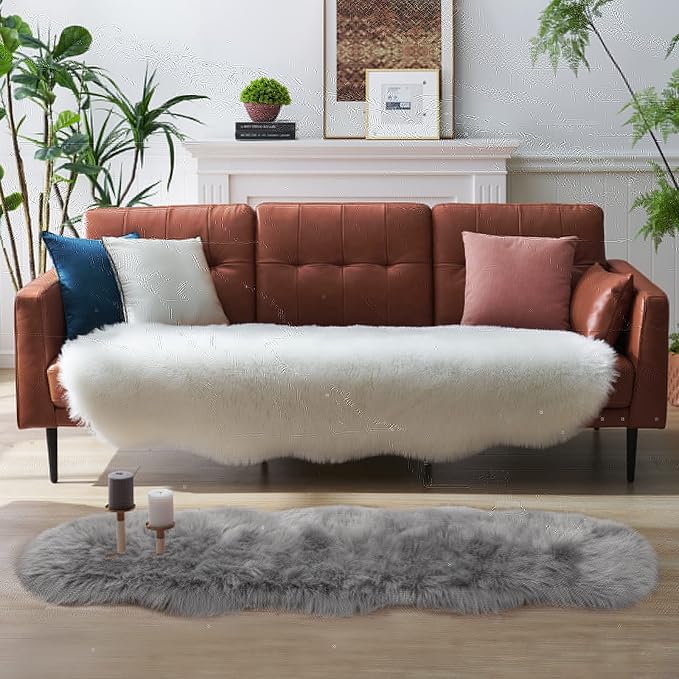 Faux Fur Rug for Bedroom, 2x6ft Grey Plush Area Shag Rugs Floor Carpets for - Image 9