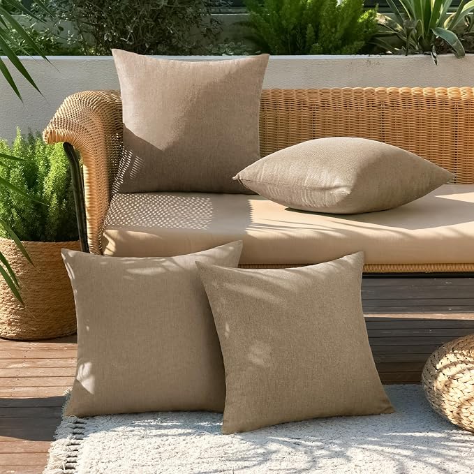 MIULEE Pack of 4 Decorative Outdoor Throw Pillow Covers Linen Waterproof Pillow - Image 3