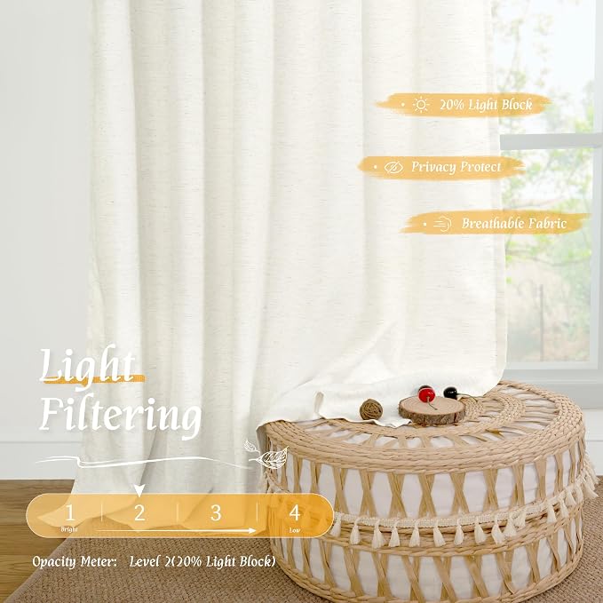 LAMIT Natural Linen Curtains 72 inch Length - Image 4