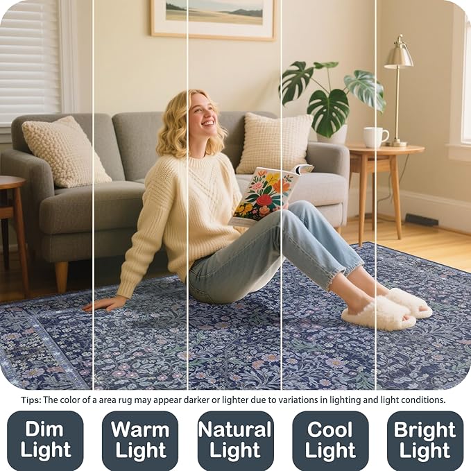 9x12 Washable Area Rugs for Living Room, Stain Resistant Vintage Rugs for - Image 5