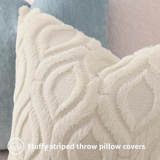 decorUhome Throw Pillow Covers 12x20 Inch Set of 2, Soft Plush Faux Wool Beige - Image 7