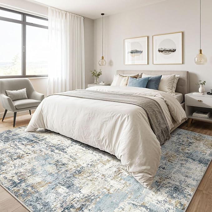LOONGRUG 7x9 Area Rug Washable Large Neutral Modern Living Room Rugs | Abstract - Image 4