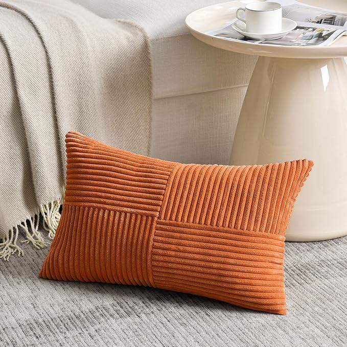 Fancy Homi 2 Packs Burnt Orange Lumbar Decorative Throw Pillow Covers 12x20 Inch - Image 2