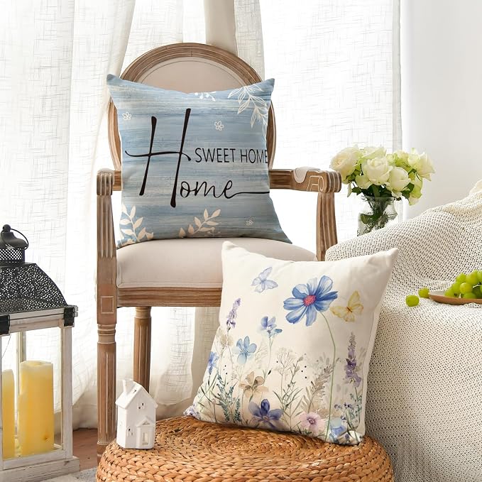 AVOIN colorlife Spring Saying Flowers Butterfly Bird Throw Pillow Covers - Image 3