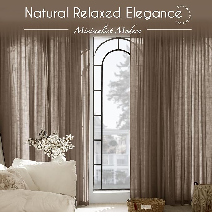 Chocolate Brown Linen Curtain 108 inch Length 2 Panels Back Tab Light Filtering - Image 6