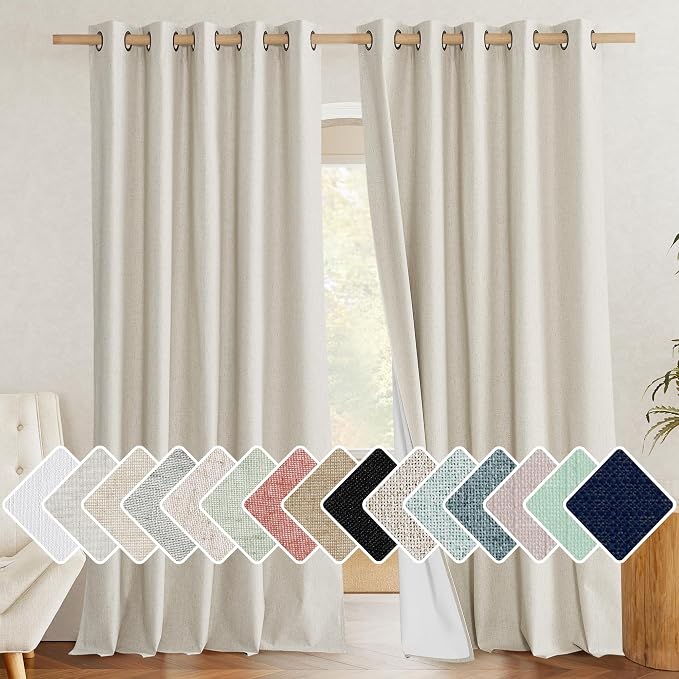 NICETOWN Full Blackout Natural Linen Curtains 102" Length by NICETOWN