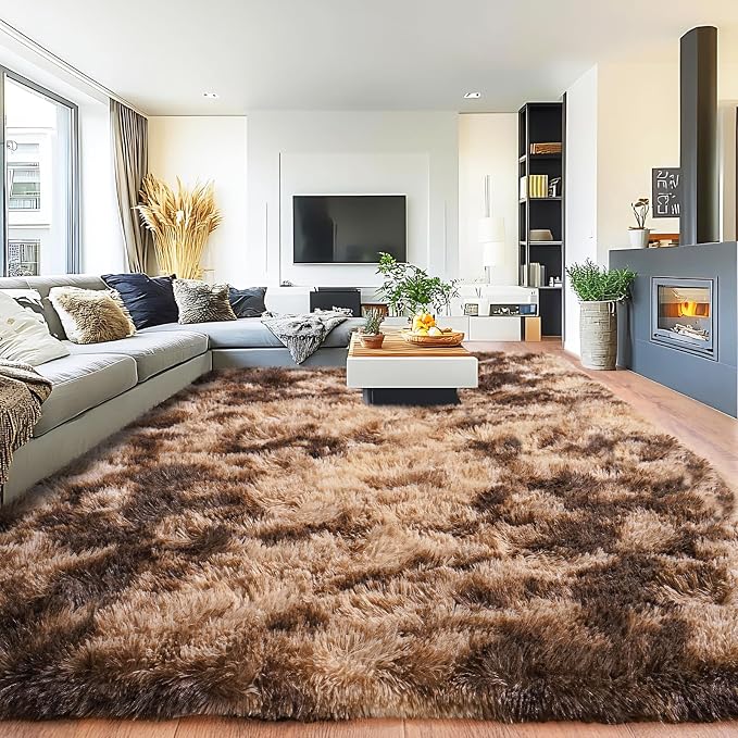 Pionblank Large Area Rug for Living Room 10x14, Fuzzy Modern Shag Rug Brown by PIONBLANK