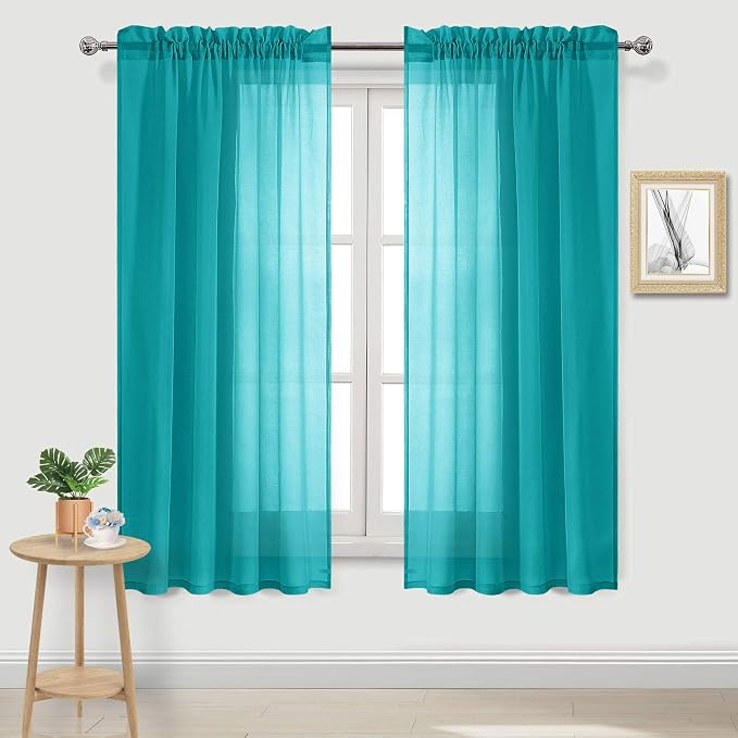 DWCN Turquoise Sheer Curtains Semi Transparent Voile Rod Pocket Curtains by DWCN