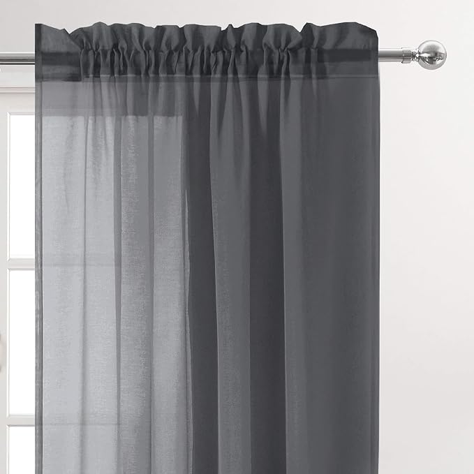 DWCN Dark Gray Sheer Curtains Semi Transparent Voile Rod Pocket Curtains - Image 2